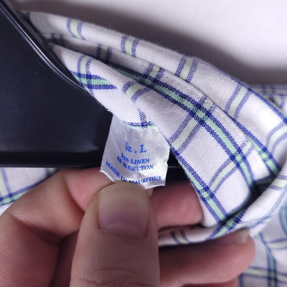 Southern Tide Linen Shirt Mens Large Check White, Green Casual Preppy - Picture 12 of 13
